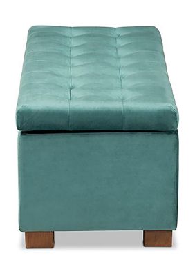 Roanoke Modern and Contemporary Teal Blue Velvet Fabric Upholstered Grid-Tufted Storage Ottoman Bench