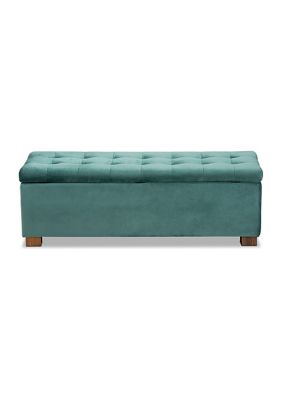 Roanoke Modern and Contemporary Teal Blue Velvet Fabric Upholstered Grid-Tufted Storage Ottoman Bench