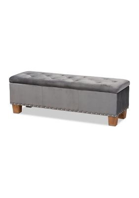 Baxton Studio Hannah Modern And Contemporary Grey Velvet Fabric Upholstered Button-Tufted Storage Ottoman Bench