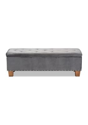 Hannah Modern and Contemporary Grey Velvet Fabric Upholstered Button-Tufted Storage Ottoman Bench