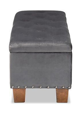 Hannah Modern and Contemporary Grey Velvet Fabric Upholstered Button-Tufted Storage Ottoman Bench