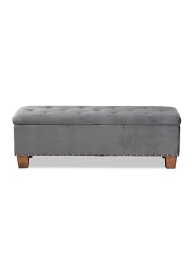 Hannah Modern and Contemporary Grey Velvet Fabric Upholstered Button-Tufted Storage Ottoman Bench