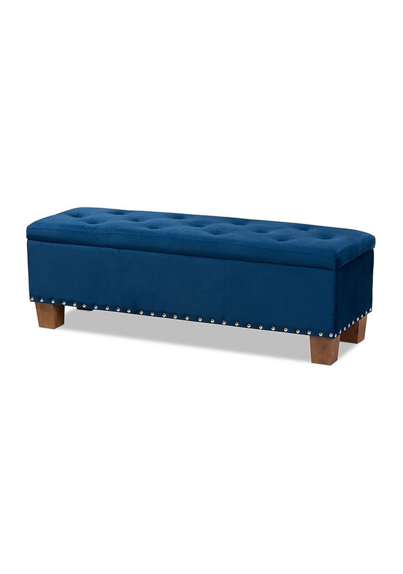 Hannah Modern and Contemporary Navy Blue Velvet Fabric Upholstered Button-Tufted Storage Ottoman Bench