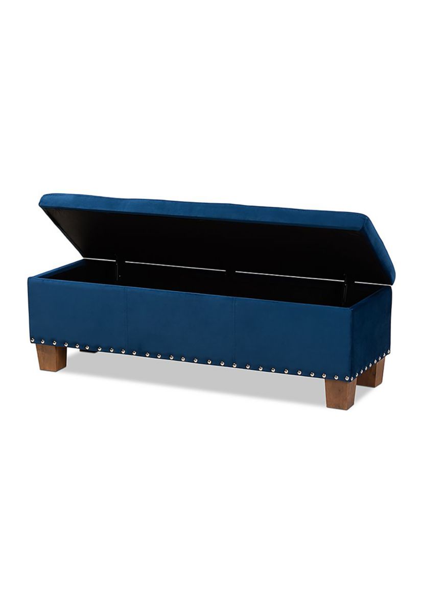 Hannah Modern and Contemporary Navy Blue Velvet Fabric Upholstered Button-Tufted Storage Ottoman Bench