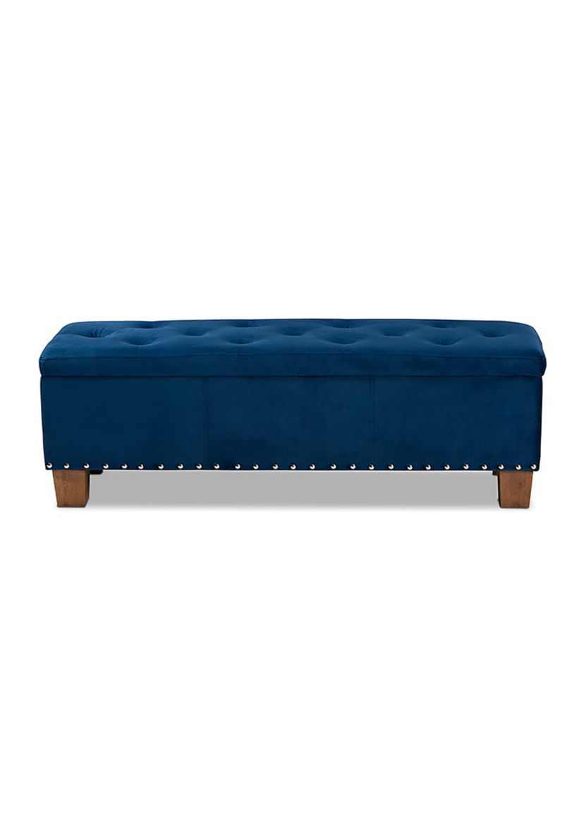Hannah Modern and Contemporary Navy Blue Velvet Fabric Upholstered Button-Tufted Storage Ottoman Bench