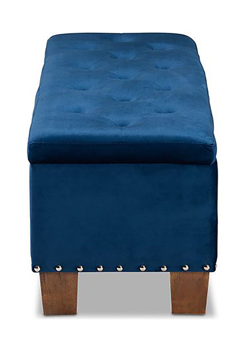 Hannah Modern and Contemporary Navy Blue Velvet Fabric Upholstered Button-Tufted Storage Ottoman Bench
