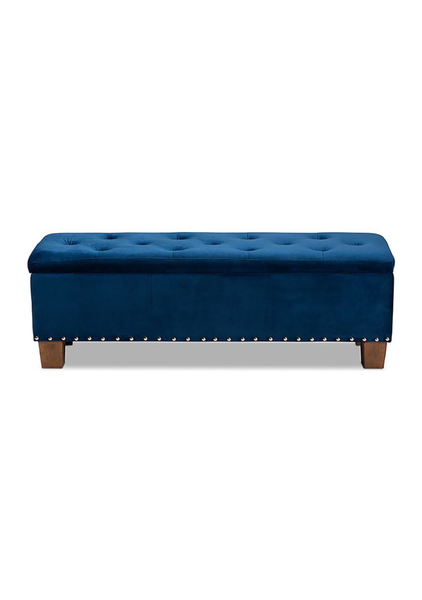 Hannah Modern and Contemporary Navy Blue Velvet Fabric Upholstered Button-Tufted Storage Ottoman Bench