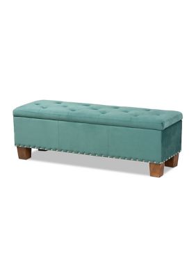 Hannah Modern and Contemporary Teal Blue Velvet Fabric Upholstered Button-Tufted Storage Ottoman Bench