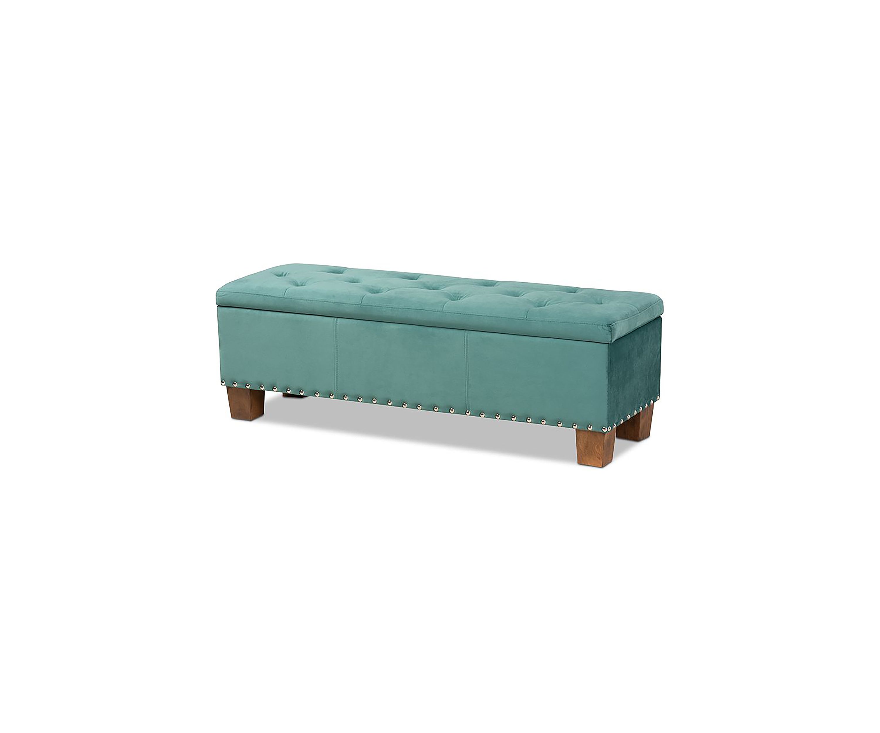 Hannah Modern and Contemporary Teal Blue Velvet Fabric Upholstered Button-Tufted Storage Ottoman Bench