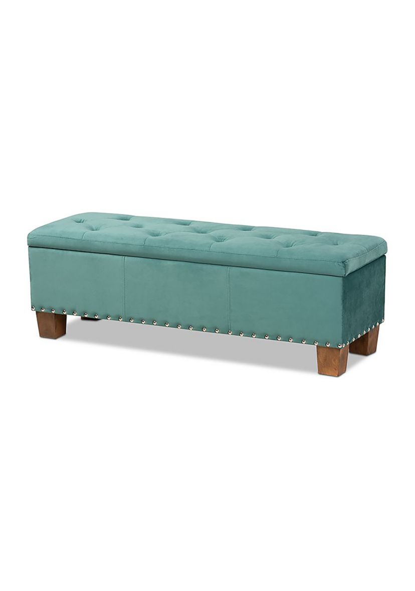 Hannah Modern and Contemporary Teal Blue Velvet Fabric Upholstered Button-Tufted Storage Ottoman Bench