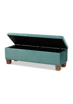 Hannah Modern and Contemporary Teal Blue Velvet Fabric Upholstered Button-Tufted Storage Ottoman Bench