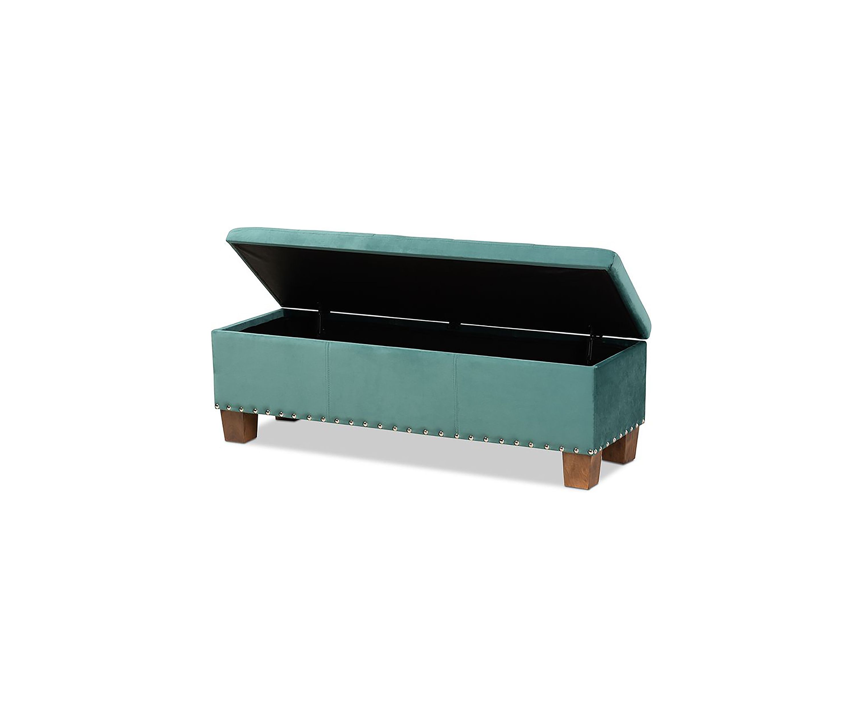 Hannah Modern and Contemporary Teal Blue Velvet Fabric Upholstered Button-Tufted Storage Ottoman Bench