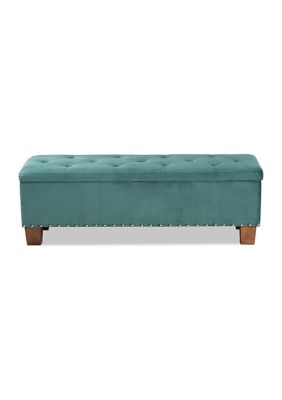 Hannah Modern and Contemporary Teal Blue Velvet Fabric Upholstered Button-Tufted Storage Ottoman Bench