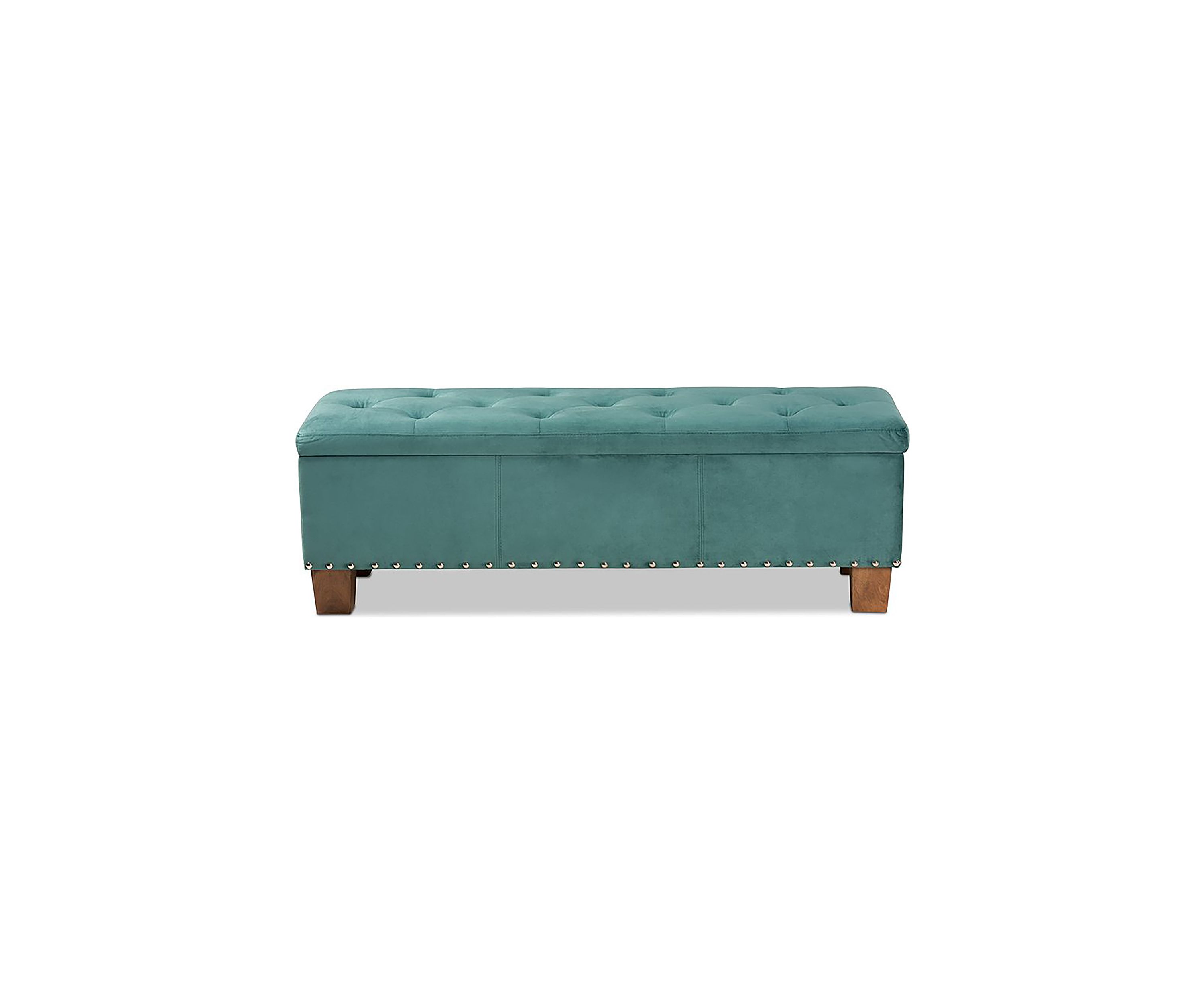 Hannah Modern and Contemporary Teal Blue Velvet Fabric Upholstered Button-Tufted Storage Ottoman Bench