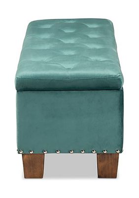 Hannah Modern and Contemporary Teal Blue Velvet Fabric Upholstered Button-Tufted Storage Ottoman Bench