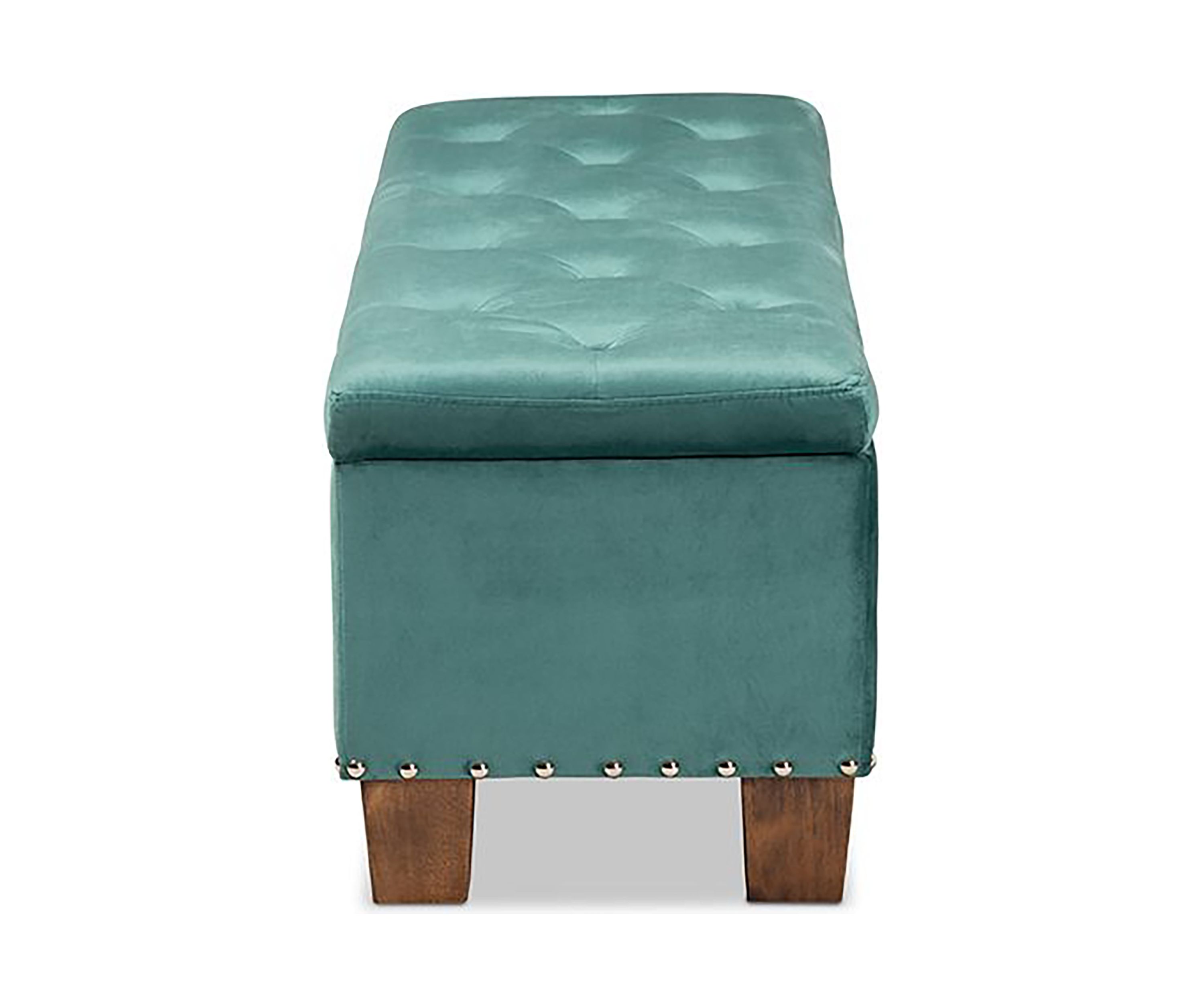 Hannah Modern and Contemporary Teal Blue Velvet Fabric Upholstered Button-Tufted Storage Ottoman Bench