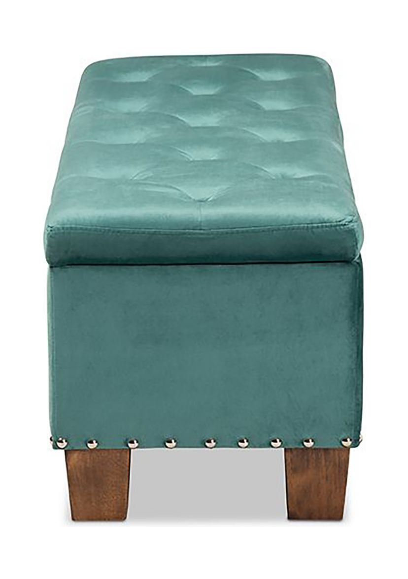 Hannah Modern and Contemporary Teal Blue Velvet Fabric Upholstered Button-Tufted Storage Ottoman Bench