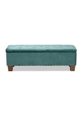 Hannah Modern and Contemporary Teal Blue Velvet Fabric Upholstered Button-Tufted Storage Ottoman Bench