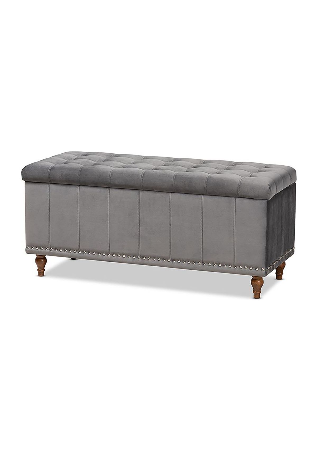 Kaylee Modern and Contemporary Grey Velvet Fabric Upholstered Button-Tufted Storage Ottoman Bench