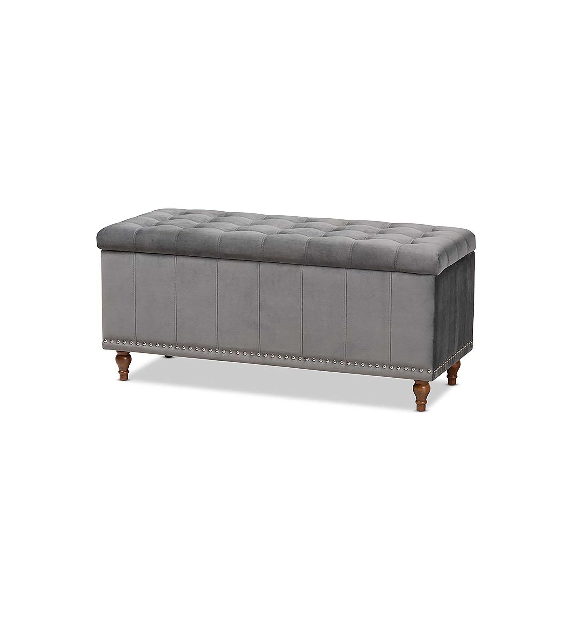 Kaylee Modern and Contemporary Grey Velvet Fabric Upholstered Button-Tufted Storage Ottoman Bench