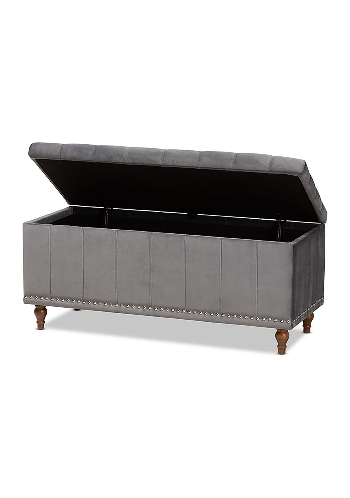 Kaylee Modern and Contemporary Grey Velvet Fabric Upholstered Button-Tufted Storage Ottoman Bench