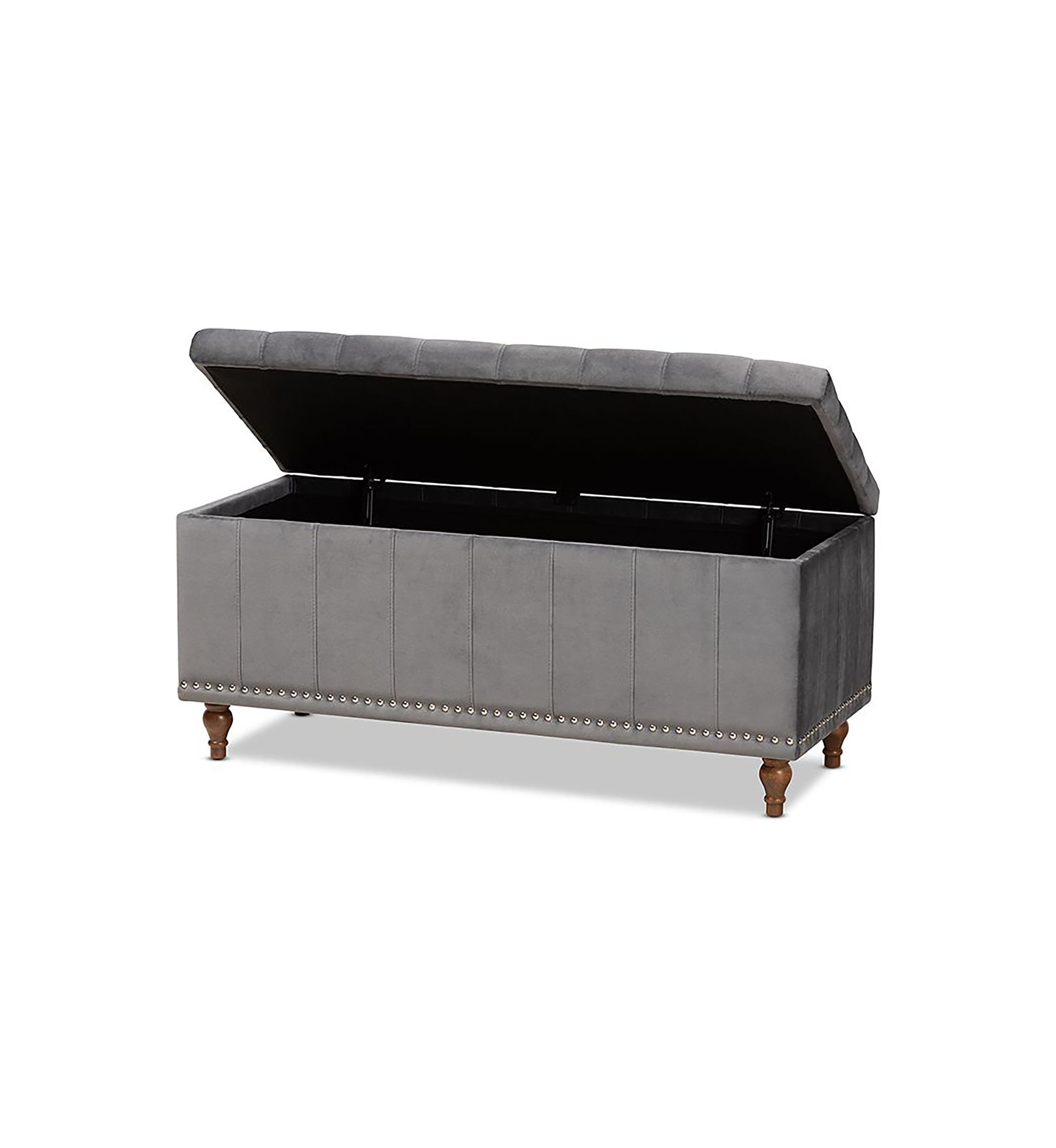 Kaylee Modern and Contemporary Grey Velvet Fabric Upholstered Button-Tufted Storage Ottoman Bench