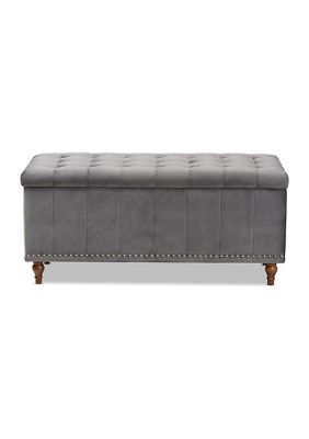 Kaylee Modern and Contemporary Grey Velvet Fabric Upholstered Button-Tufted Storage Ottoman Bench