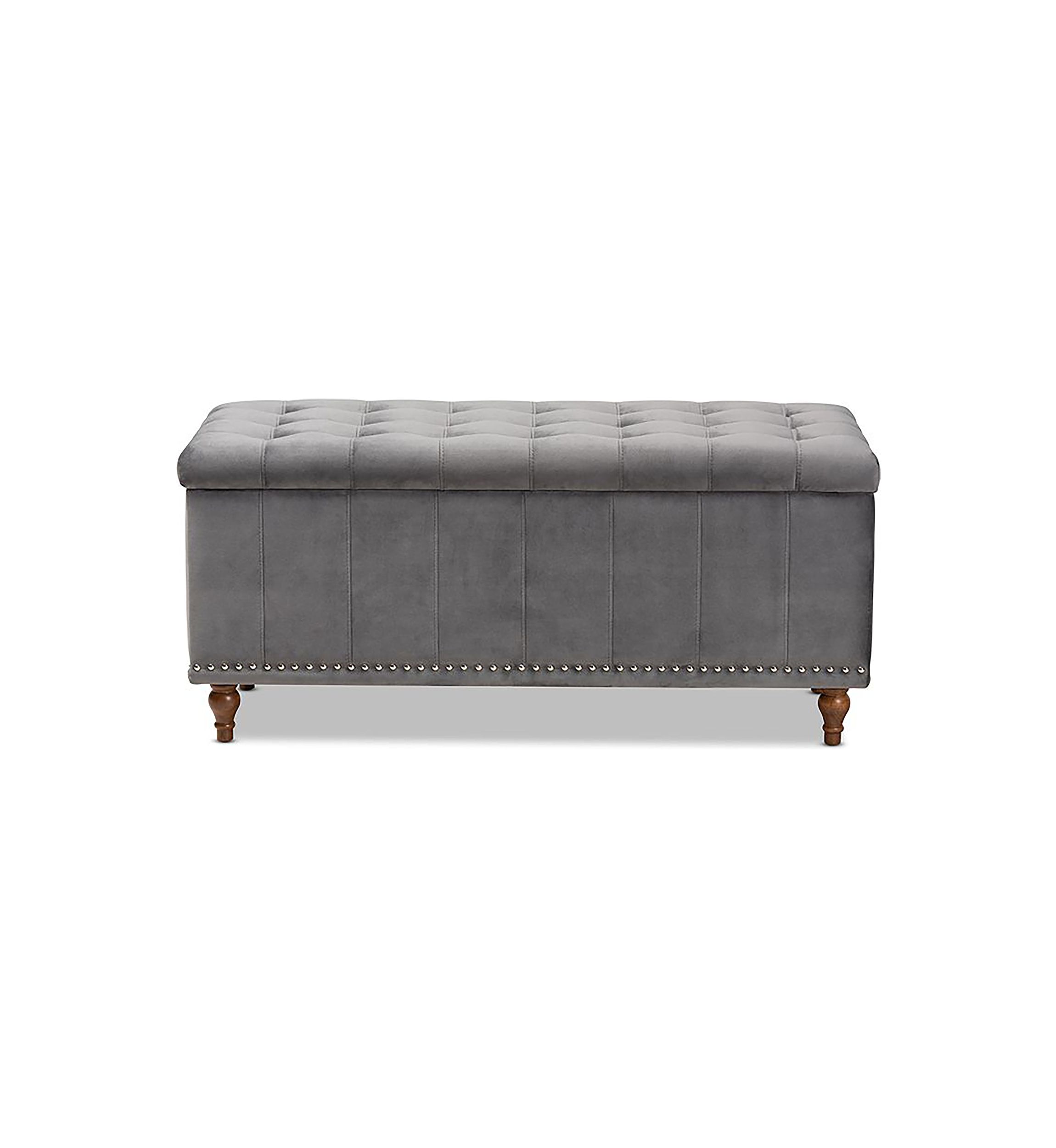 Kaylee Modern and Contemporary Grey Velvet Fabric Upholstered Button-Tufted Storage Ottoman Bench