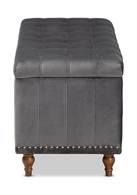 Kaylee Modern and Contemporary Grey Velvet Fabric Upholstered Button-Tufted Storage Ottoman Bench