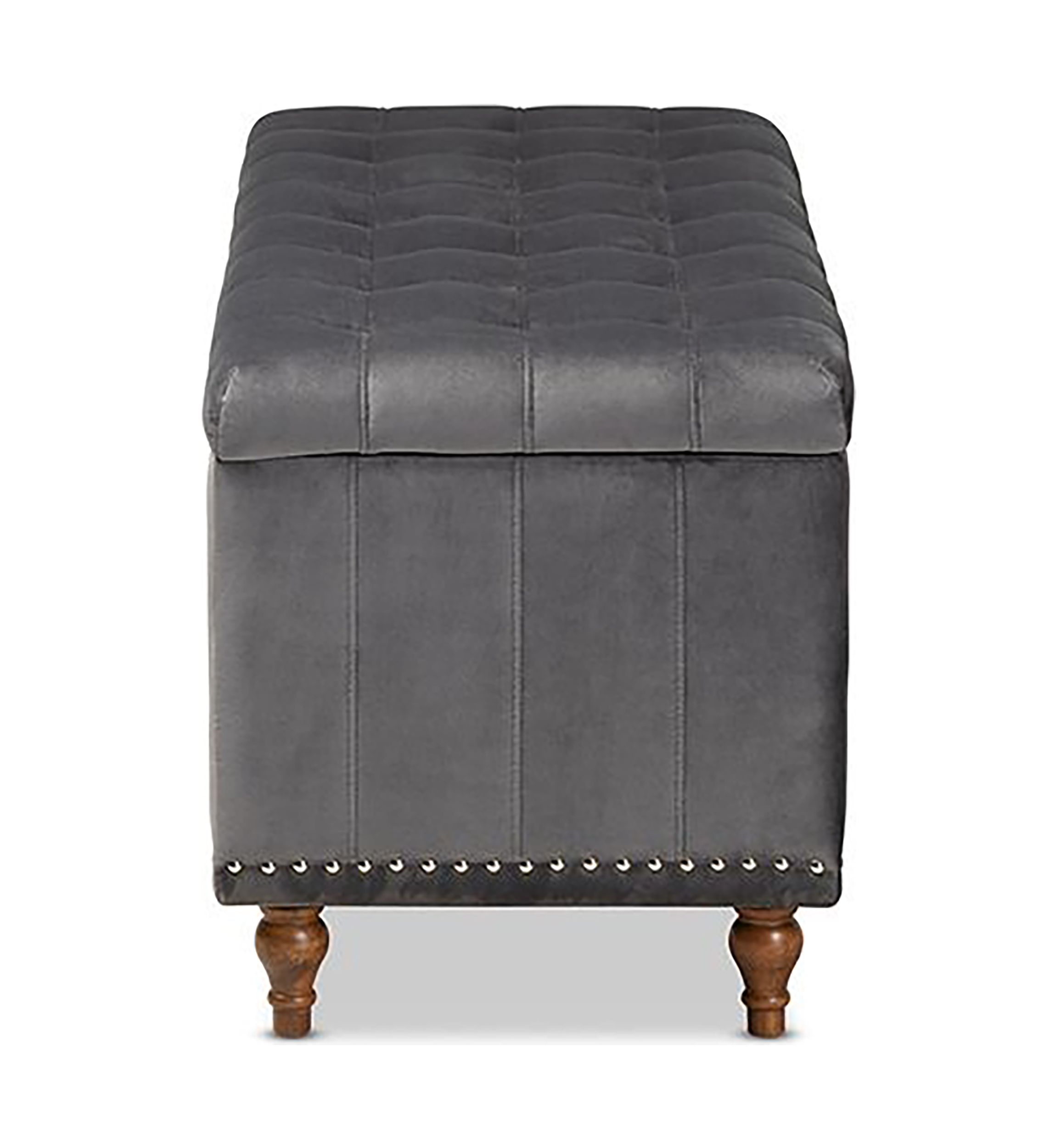 Kaylee Modern and Contemporary Grey Velvet Fabric Upholstered Button-Tufted Storage Ottoman Bench
