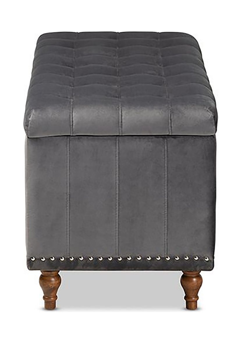 Kaylee Modern and Contemporary Grey Velvet Fabric Upholstered Button-Tufted Storage Ottoman Bench