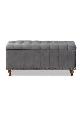 Kaylee Modern and Contemporary Grey Velvet Fabric Upholstered Button-Tufted Storage Ottoman Bench