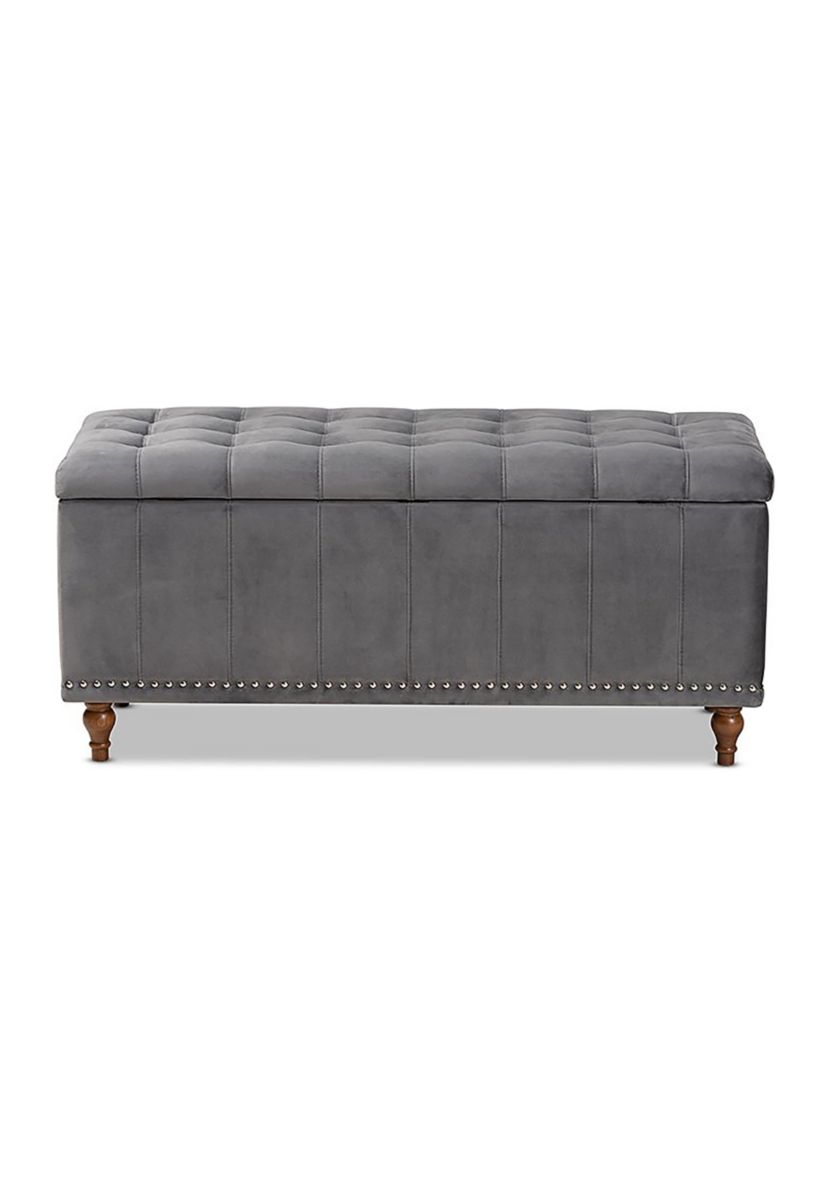 Kaylee Modern and Contemporary Grey Velvet Fabric Upholstered Button-Tufted Storage Ottoman Bench