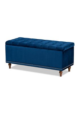 Baxton Studio Kaylee Modern And Contemporary Navy Blue Velvet Fabric Upholstered Button-Tufted Storage Ottoman Bench