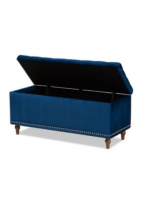 Kaylee Modern and Contemporary Navy Blue Velvet Fabric Upholstered Button-Tufted Storage Ottoman Bench