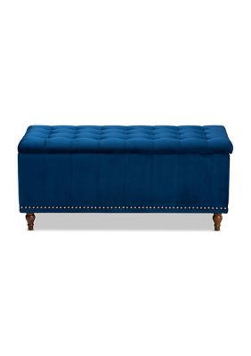 Kaylee Modern and Contemporary Navy Blue Velvet Fabric Upholstered Button-Tufted Storage Ottoman Bench