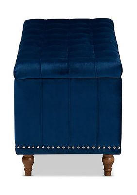 Kaylee Modern and Contemporary Navy Blue Velvet Fabric Upholstered Button-Tufted Storage Ottoman Bench