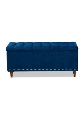 Kaylee Modern and Contemporary Navy Blue Velvet Fabric Upholstered Button-Tufted Storage Ottoman Bench