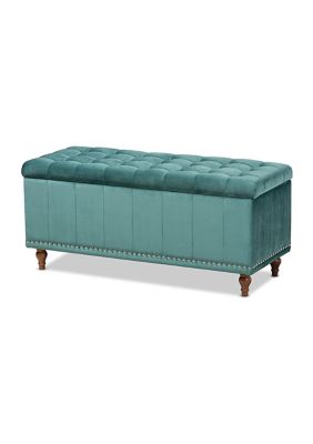 Kaylee Modern and Contemporary Teal Blue Velvet Fabric Upholstered Button-Tufted Storage Ottoman Bench