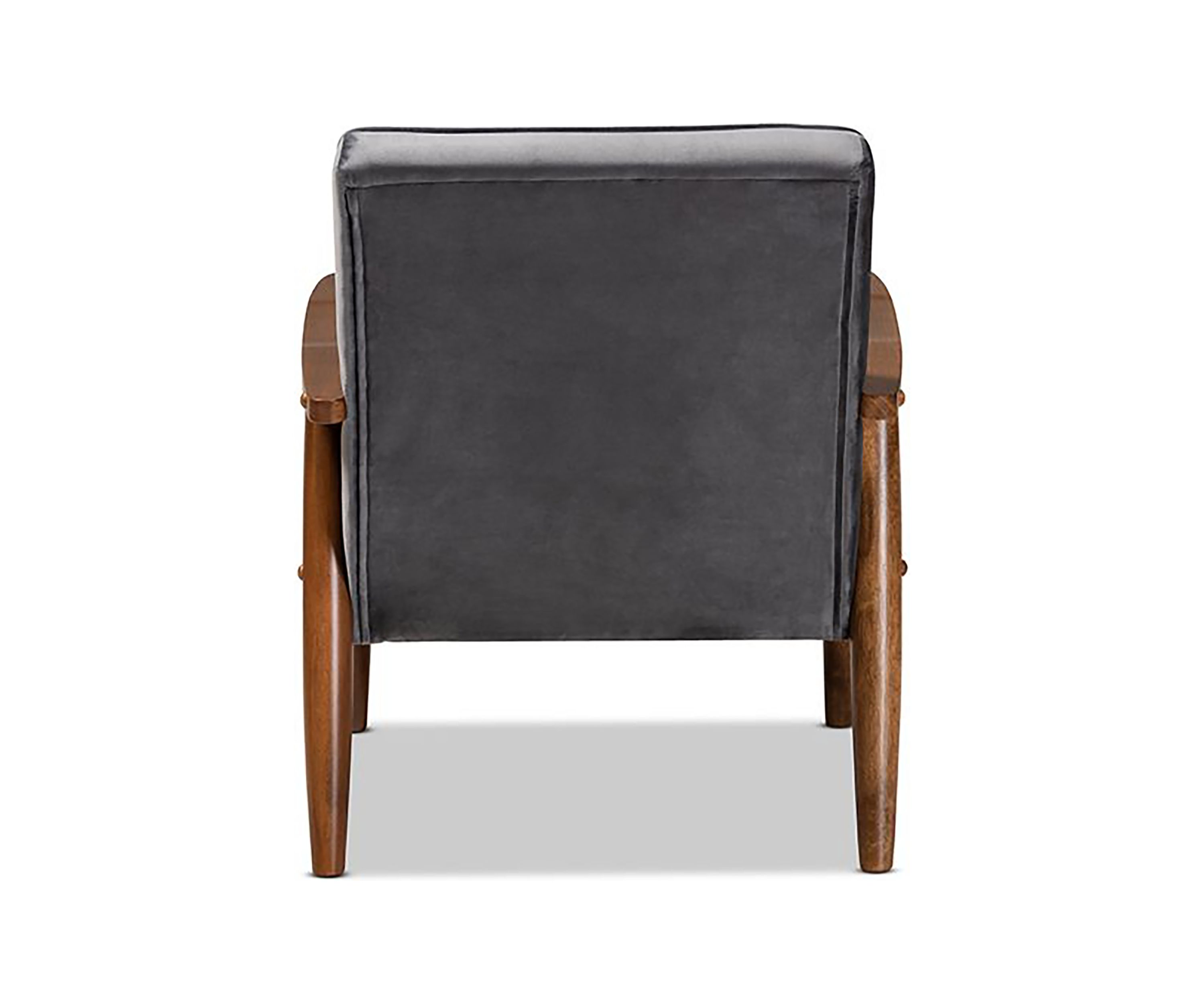 Sorrento Mid-century Modern Grey Velvet Fabric Upholstered Walnut Finished Wooden Lounge Chair