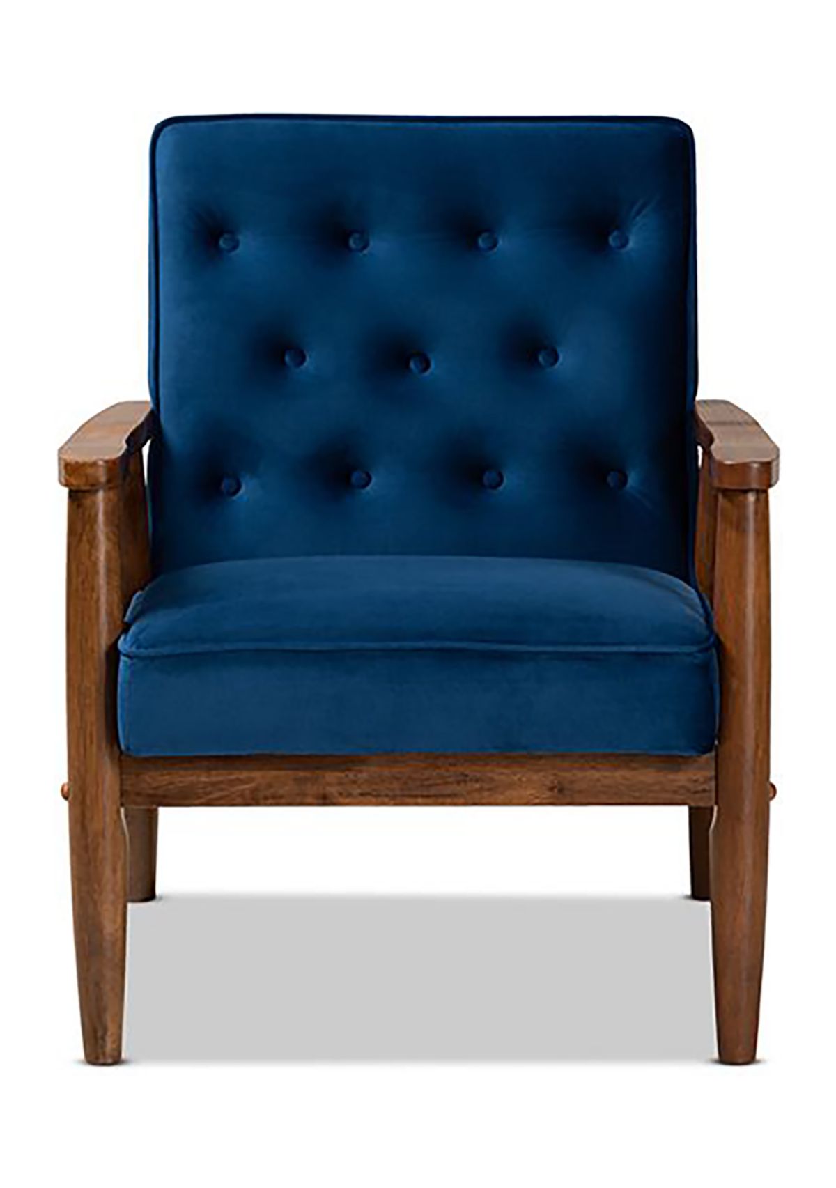 Sorrento Mid-century Modern Navy Blue Velvet Fabric Upholstered Walnut Finished Wooden Lounge Chair