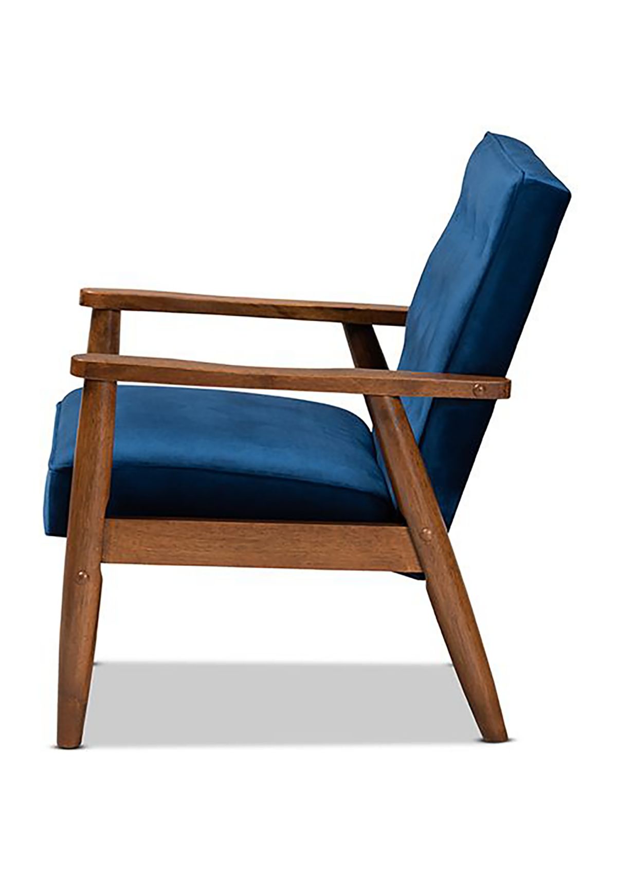 Sorrento Mid-century Modern Navy Blue Velvet Fabric Upholstered Walnut Finished Wooden Lounge Chair