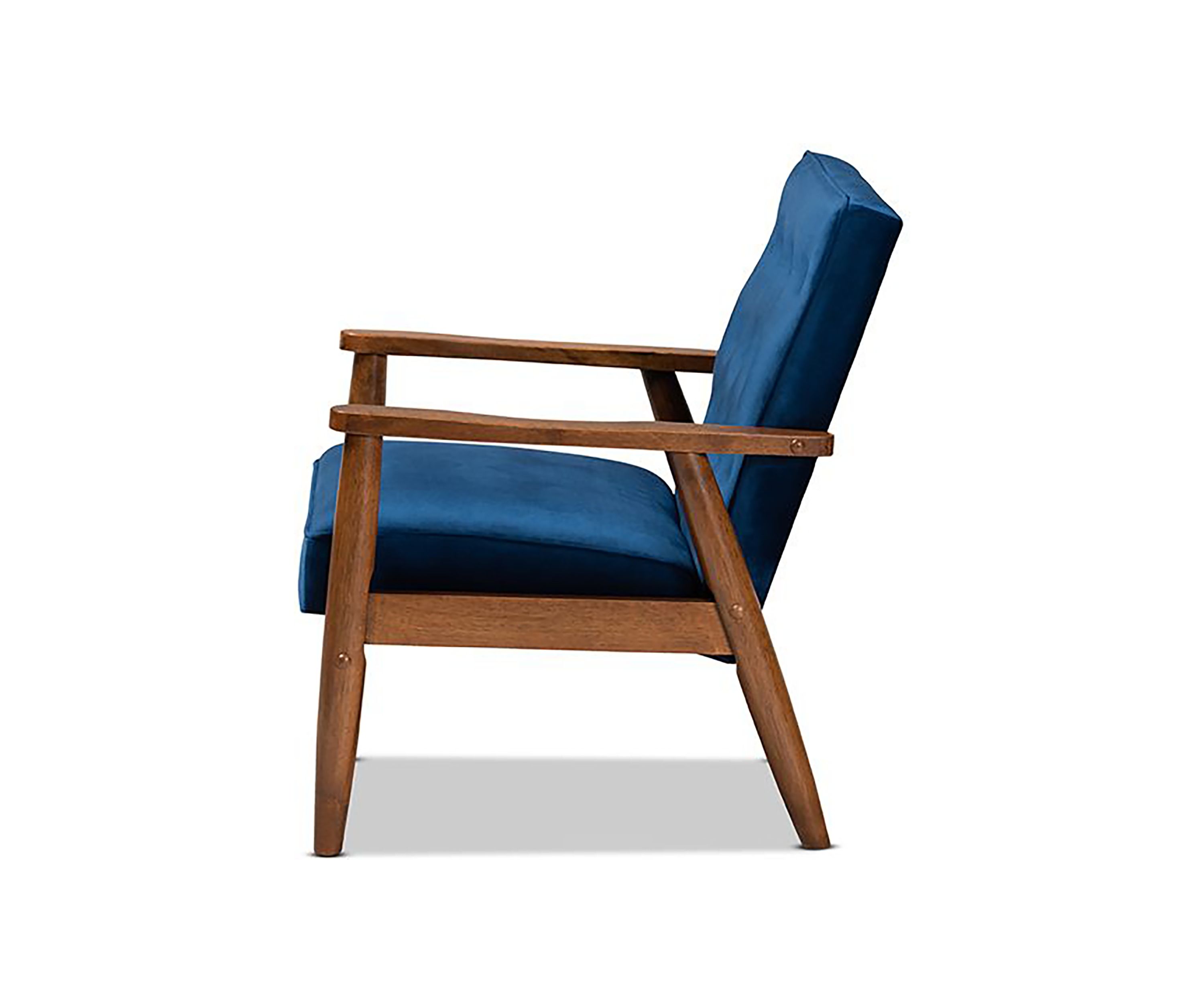 Sorrento Mid-century Modern Navy Blue Velvet Fabric Upholstered Walnut Finished Wooden Lounge Chair