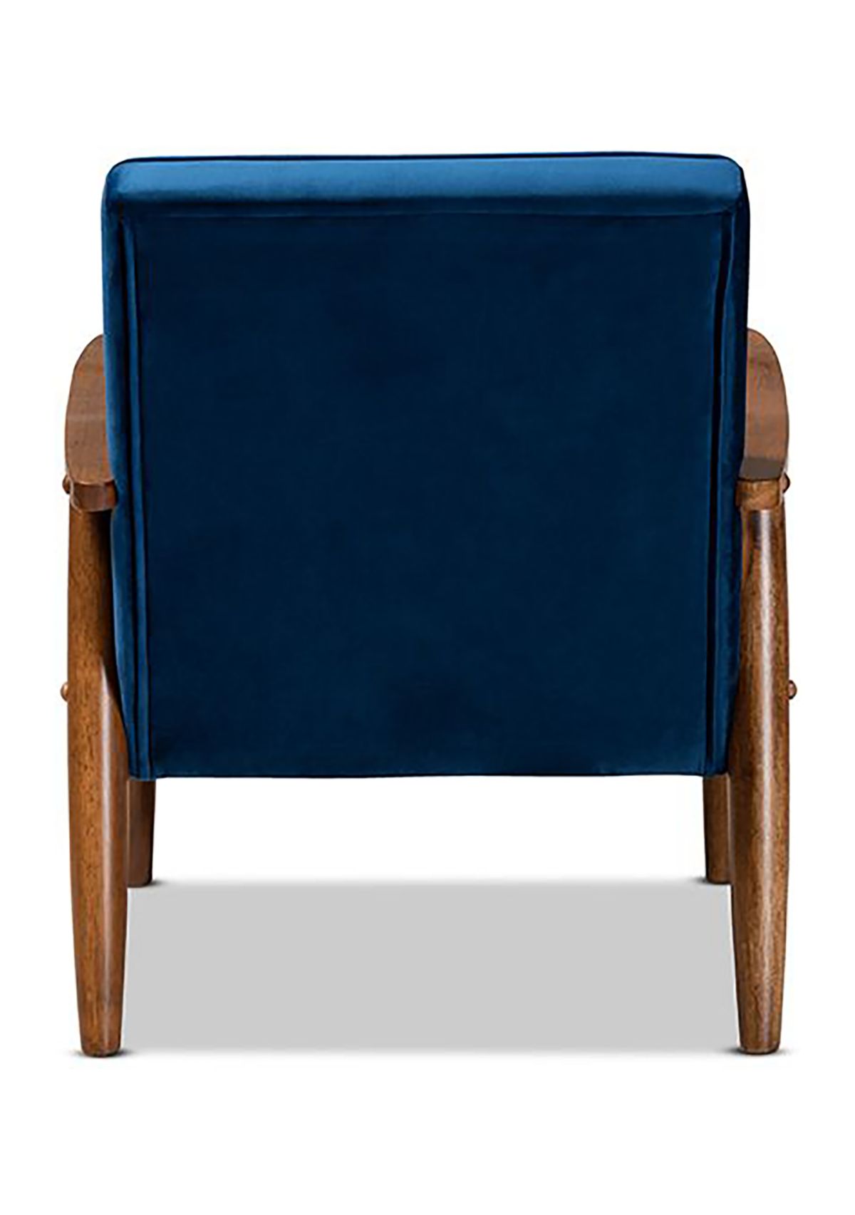 Sorrento Mid-century Modern Navy Blue Velvet Fabric Upholstered Walnut Finished Wooden Lounge Chair