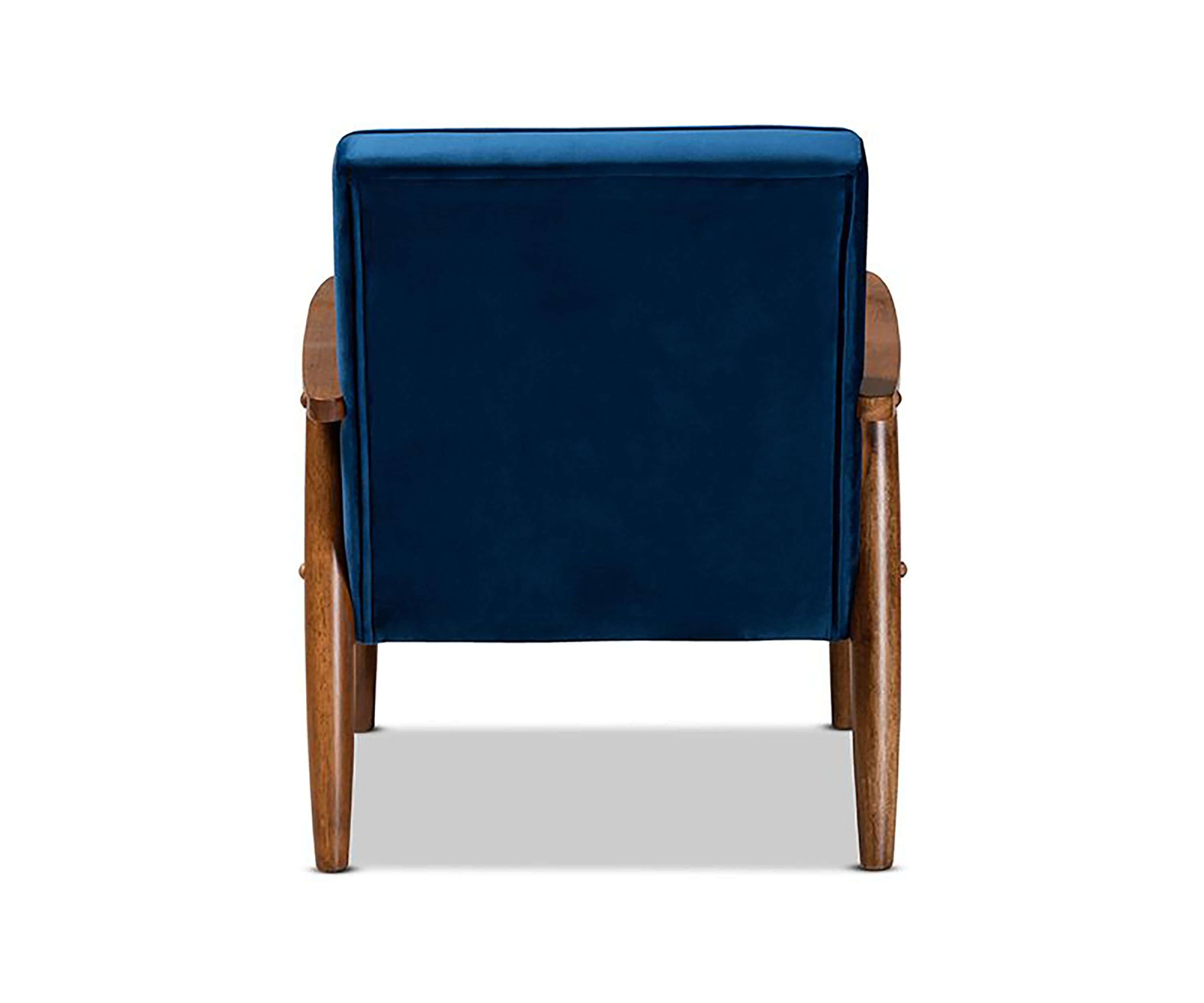 Sorrento Mid-century Modern Navy Blue Velvet Fabric Upholstered Walnut Finished Wooden Lounge Chair