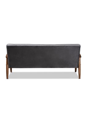 Sorrento Mid-century Modern Grey Velvet Fabric Upholstered Walnut Finished Wooden 3-seater Sofa