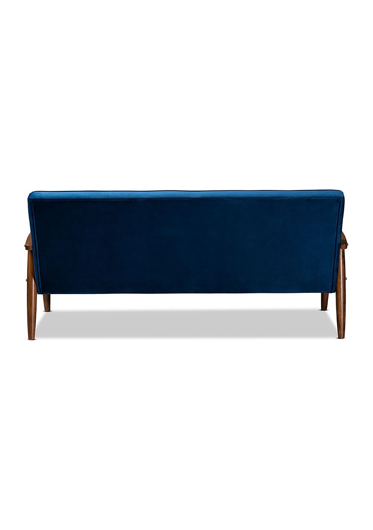 Sorrento Mid-century Modern Navy Blue Velvet Fabric Upholstered Walnut Finished Wooden 3-seater Sofa