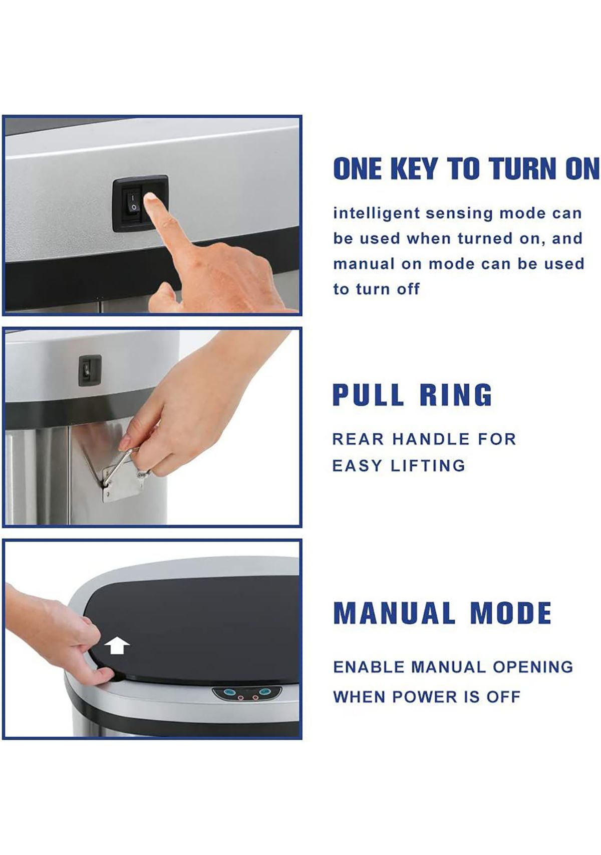 13 Gallon Automatic Garbage Can - High Capacity Brushed Stainless Steel 