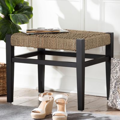 bali & pari Amber Seagrass Accent Bench with Black Wood Frame