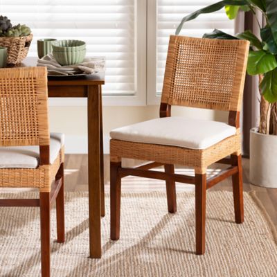 bali & pari Lesia Natural Rattan Dining Chair with Cushion and Mahogany Wood Frame, Brown